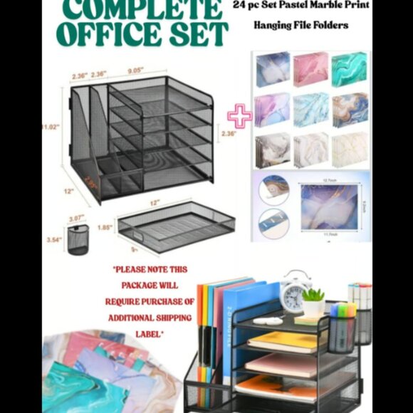 NWT/NWOT BLACK MESH DESK ORGANIZER SET W/ 24 PASTEL MARBLE HANGING FOLDERS - Picture 1 of 1